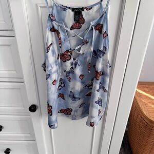 Rue21 Blue and Red Butterfly Print Crop Top